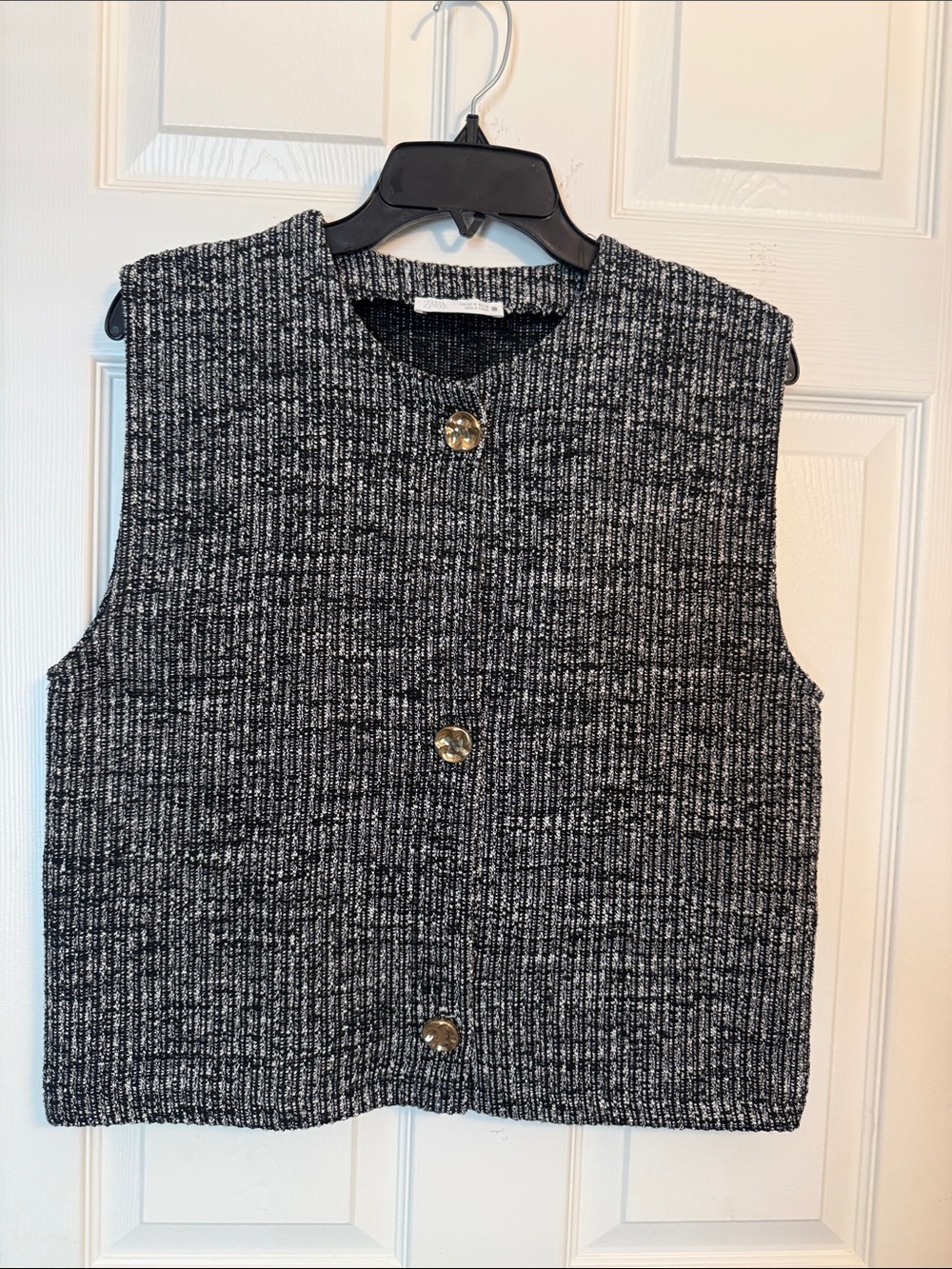 Zara Black & White Tweed Button Vest